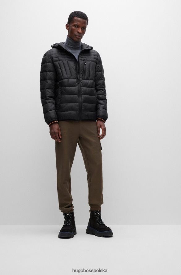 Hugo Boss lekka kurtka puchowa z kapturem i kieszenią na piersi zapinaną na zamek hugo czarna czarny R0X0H61423