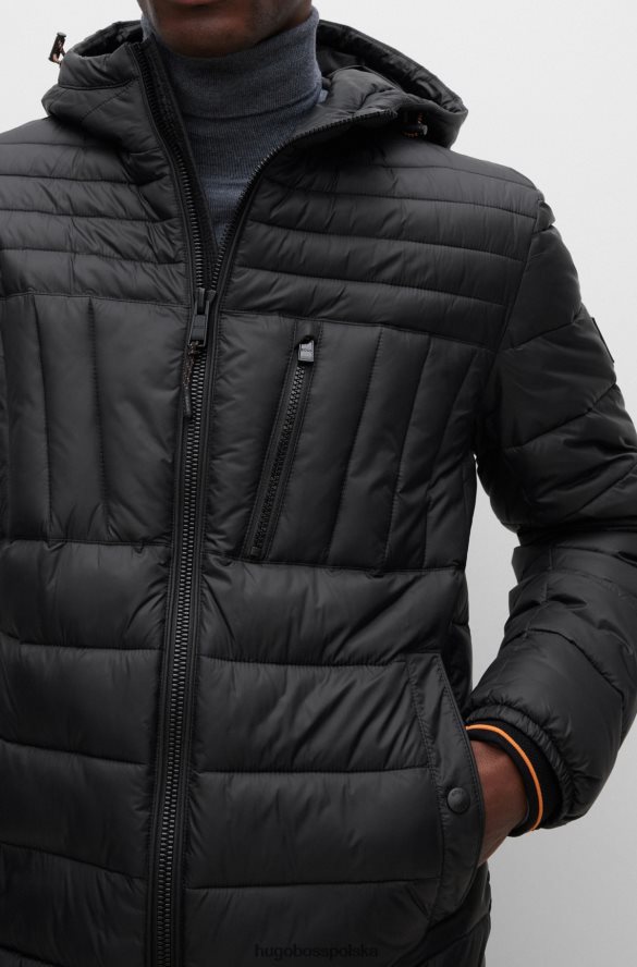Hugo Boss lekka kurtka puchowa z kapturem i kieszenią na piersi zapinaną na zamek hugo czarna czarny R0X0H61423