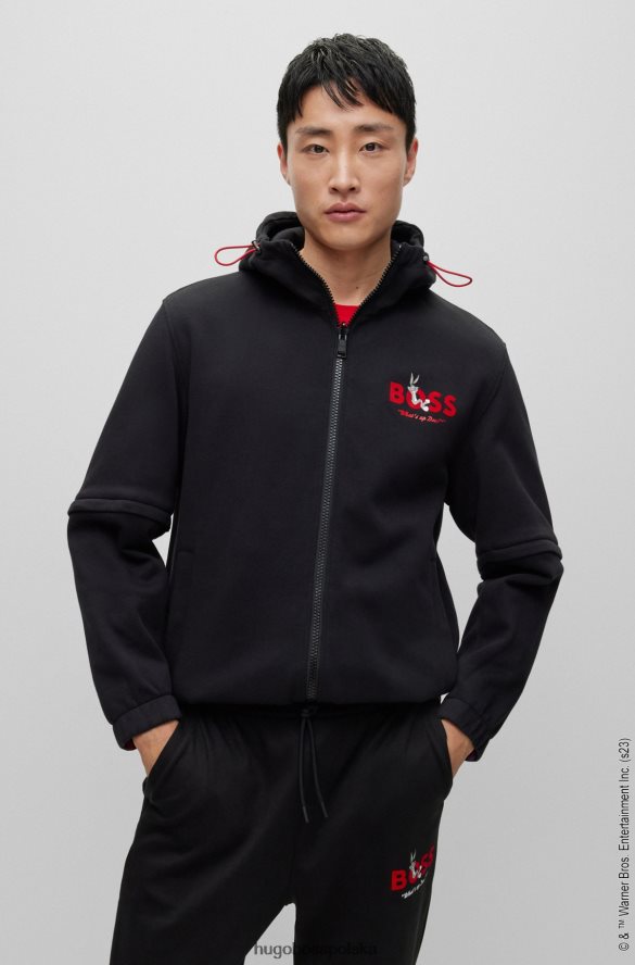 Hugo Boss looney tunes x Dwustronna kurtka z solidnymi bokami i monogramami czarny R0X0H64377