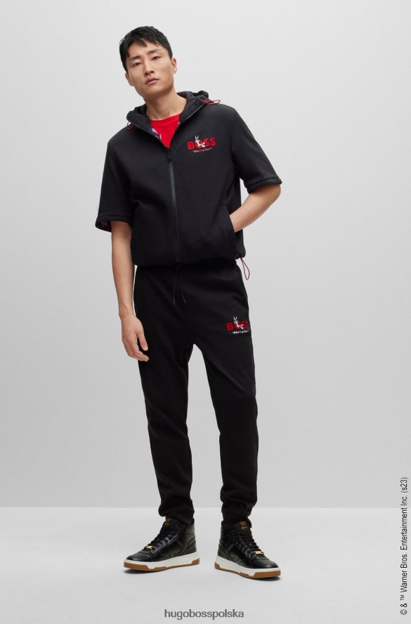 Hugo Boss looney tunes x Dwustronna kurtka z solidnymi bokami i monogramami czarny R0X0H64377