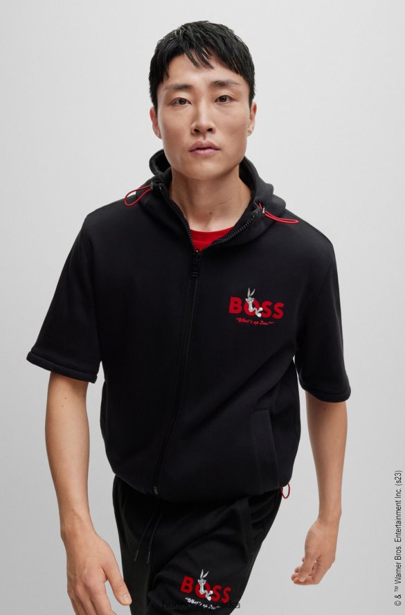 Hugo Boss looney tunes x Dwustronna kurtka z solidnymi bokami i monogramami czarny R0X0H64377