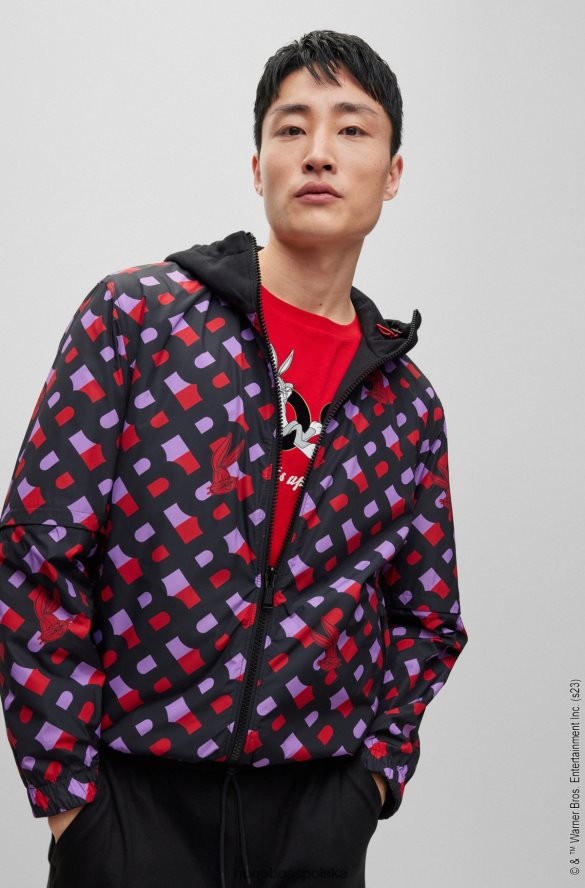 Hugo Boss looney tunes x Dwustronna kurtka z solidnymi bokami i monogramami czarny R0X0H64377