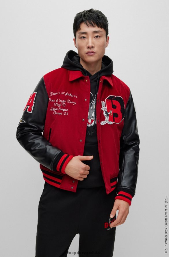 Hugo Boss looney tunes x kurtka uniwersytecka o swobodnym kroju czerwony R0X0H61606