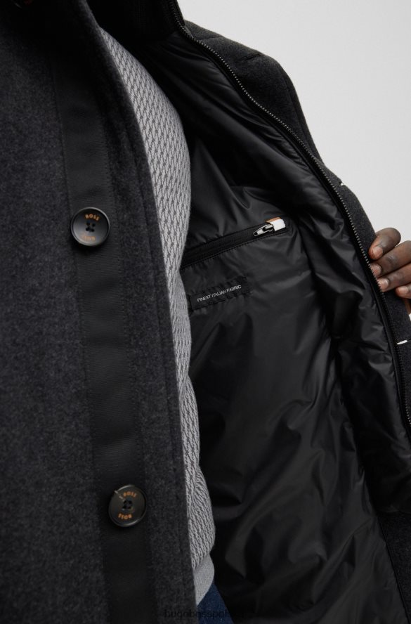 Hugo Boss płaszcz o swobodnym kroju z melanżowej szarej mieszanki wełny hugo szary R0X0H61235