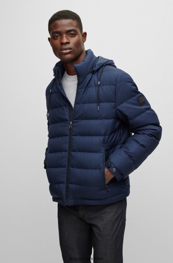 Hugo Boss puchowa kurtka z kapturem, wykonana z czystej wełny, hugo, w kolorze ciemnoniebieskim ciemny niebieski R0X0H63928