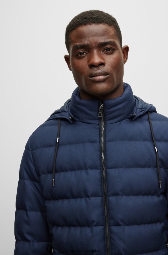 Hugo Boss puchowa kurtka z kapturem, wykonana z czystej wełny, hugo, w kolorze ciemnoniebieskim ciemny niebieski R0X0H63928