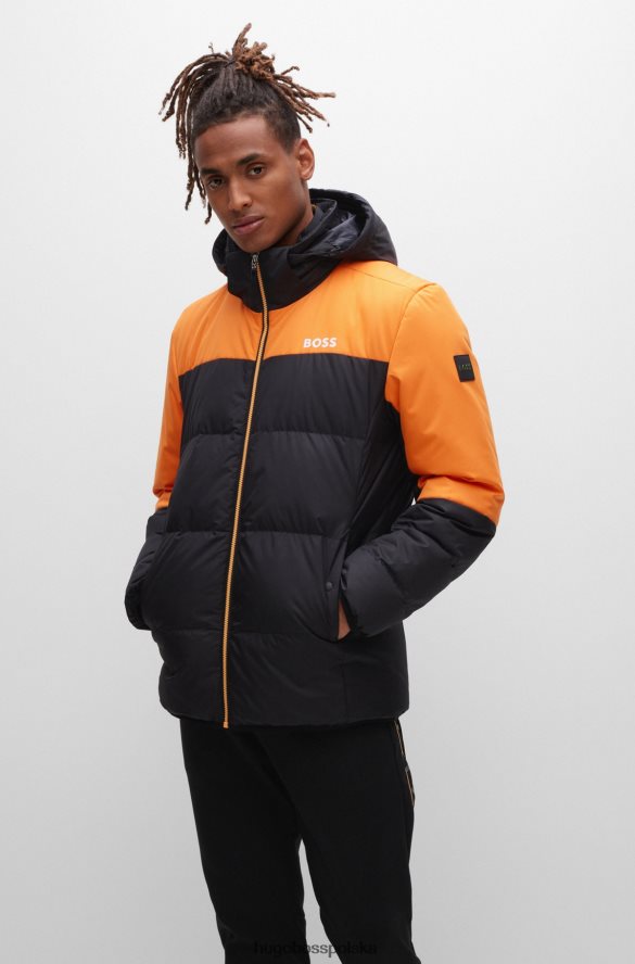 Hugo Boss wodoodporna kurtka puchowa z detalami z logo hugo czarna czarny R0X0H62439