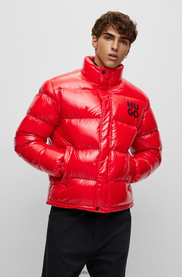 Hugo Boss wodoodporna kurtka puchowa z detalami z logo hugo czerwona czerwony R0X0H62452