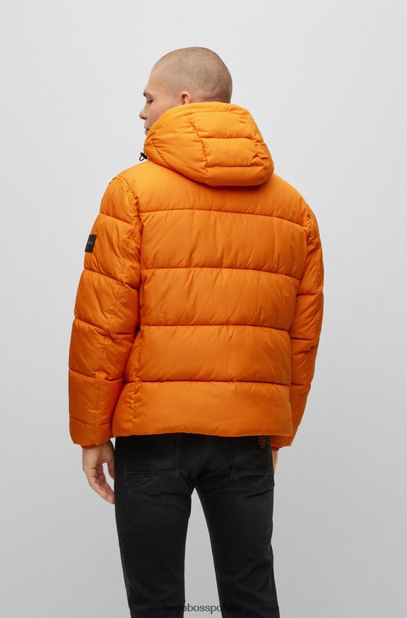 Hugo Boss wodoodporna kurtka puchowa z kapturem i naszywką z logo w kolorze jasnopomarańczowym hugo jasnopomarańczowy R0X0H61021