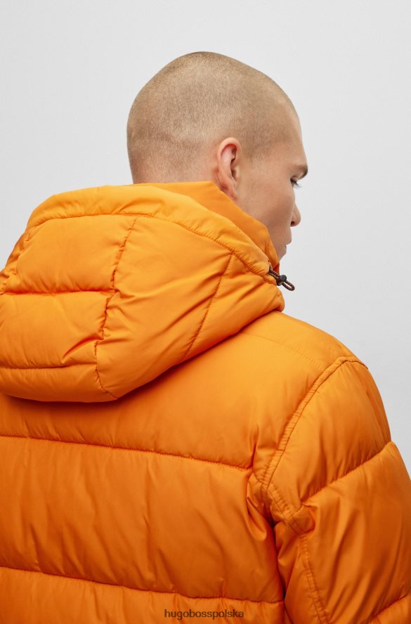 Hugo Boss wodoodporna kurtka puchowa z kapturem i naszywką z logo w kolorze jasnopomarańczowym hugo jasnopomarańczowy R0X0H61021