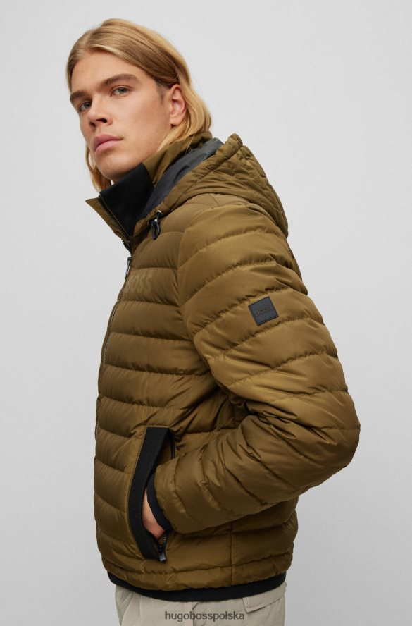 Hugo Boss wodoodporna kurtka puchowa z logo Hugo khaki khaki R0X0H61155