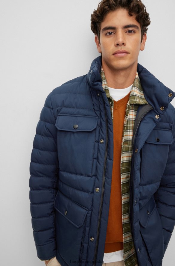 Hugo Boss wodoodporna kurtka puchowa z naszywką z logo w kolorze ciemnoniebieskim hugo ciemny niebieski R0X0H61295