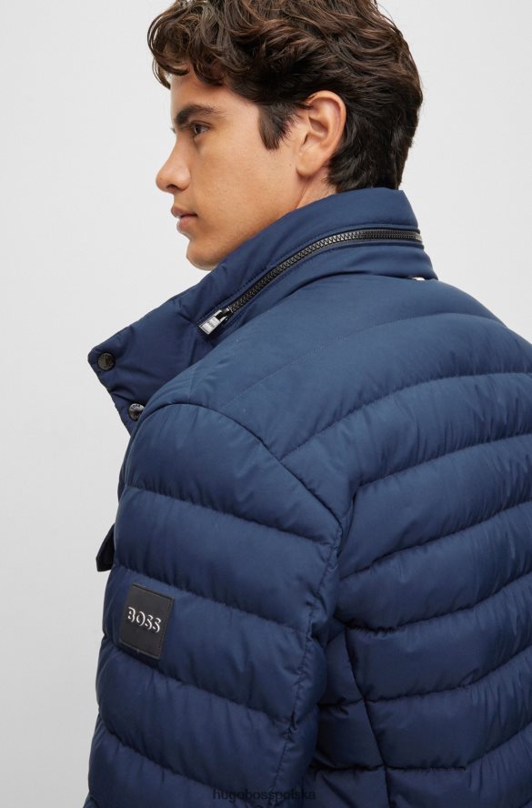 Hugo Boss wodoodporna kurtka puchowa z naszywką z logo w kolorze ciemnoniebieskim hugo ciemny niebieski R0X0H61295