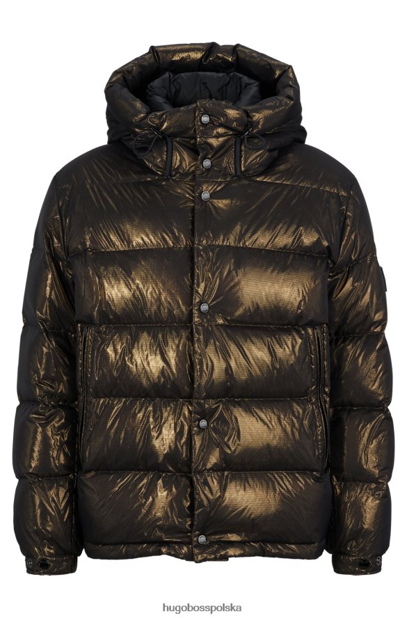 Hugo Boss wodoodporna kurtka puchowa z naszywką z monogramem i złotą podszewką hugo złoto R0X0H64289