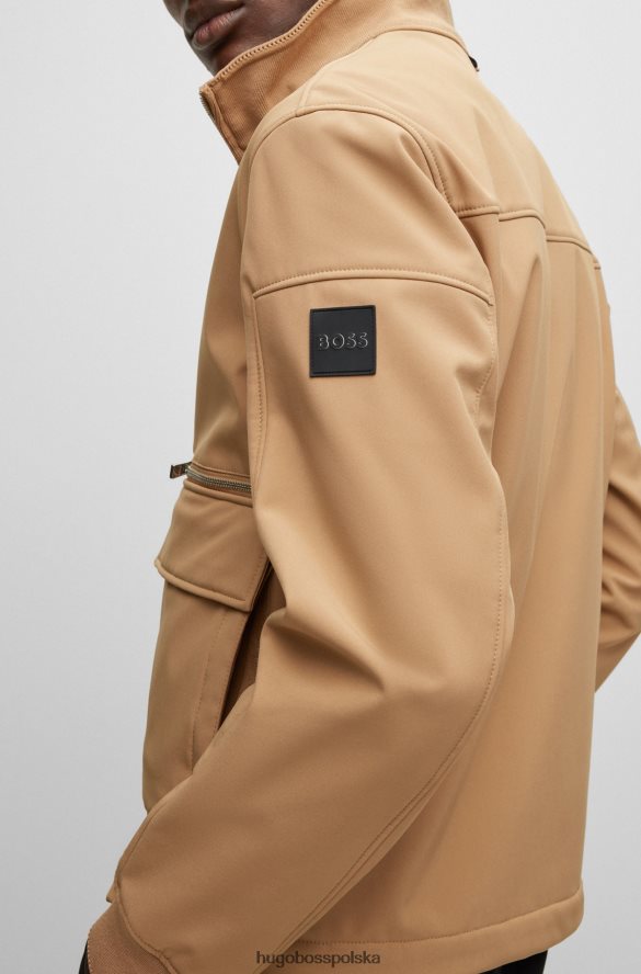 Hugo Boss wodoodporna kurtka softshell z naszywką z logo hugo w kolorze beżowym beżowy R0X0H6899