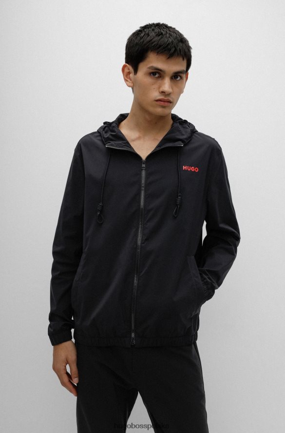 Hugo Boss wodoodporna kurtka z kapturem i nadrukowanym logo, czarna hugo czarny R0X0H63411