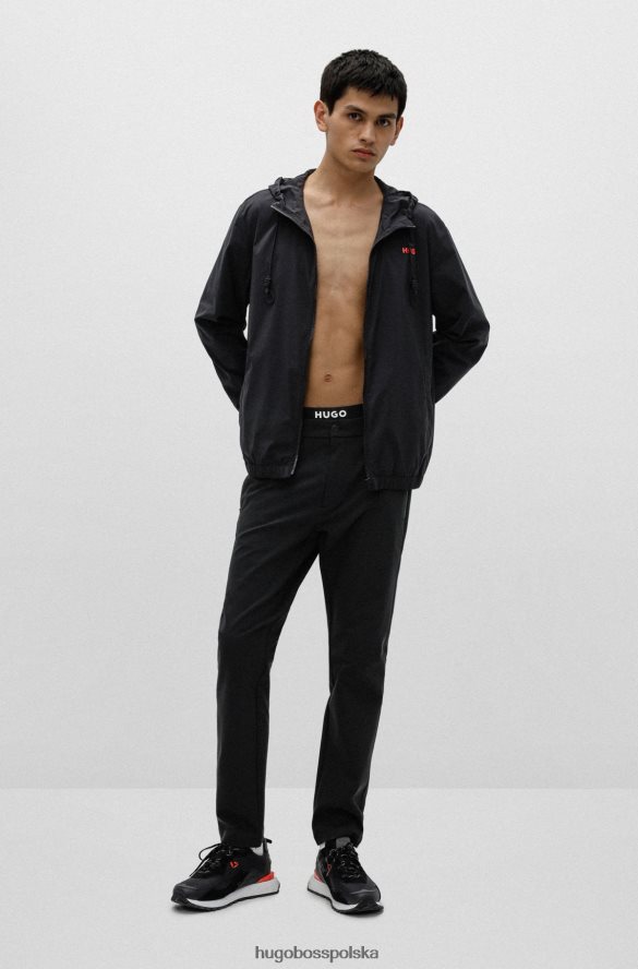 Hugo Boss wodoodporna kurtka z kapturem i nadrukowanym logo, czarna hugo czarny R0X0H63411