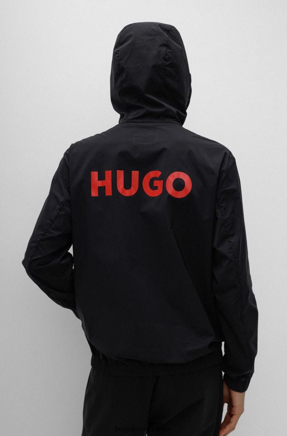 Hugo Boss wodoodporna kurtka z kapturem i nadrukowanym logo, czarna hugo czarny R0X0H63411