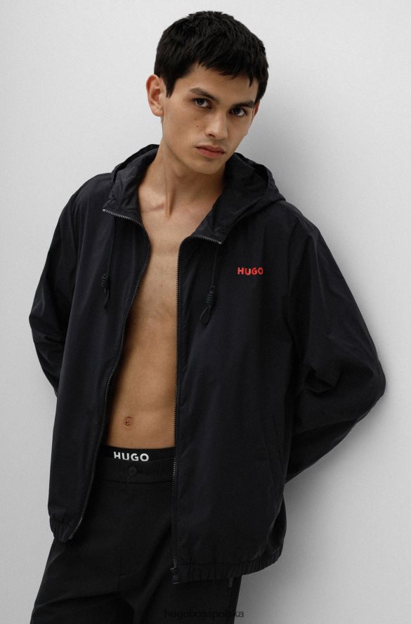 Hugo Boss wodoodporna kurtka z kapturem i nadrukowanym logo, czarna hugo czarny R0X0H63411
