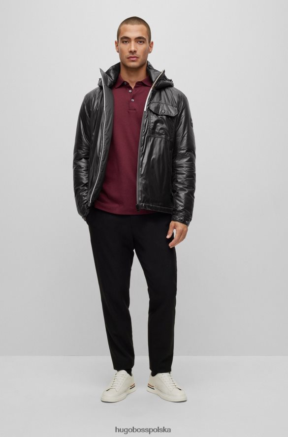 Hugo Boss wodoodporna kurtka z kapturem, wykonana z błyszczącego materiału hugo w kolorze czarnym czarny R0X0H62806