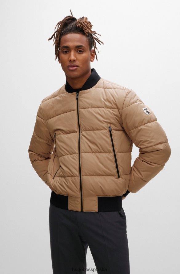 Hugo Boss wodoodporna, ocieplana kurtka z logo hugo w kolorze beżowym beżowy R0X0H61345