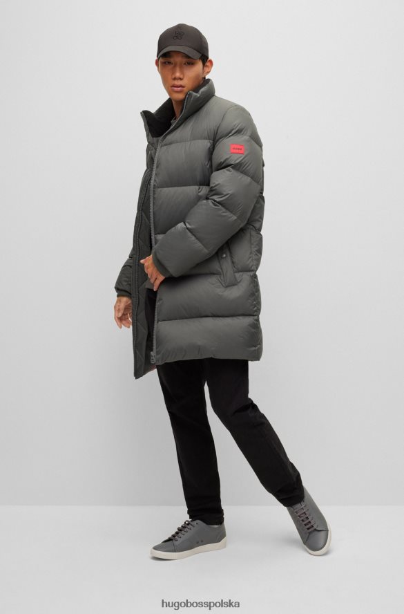 Hugo Boss wodoodporny, puchowy płaszcz z czerwoną metką z logo, ciemnoszary hugo ciemno szary R0X0H61790