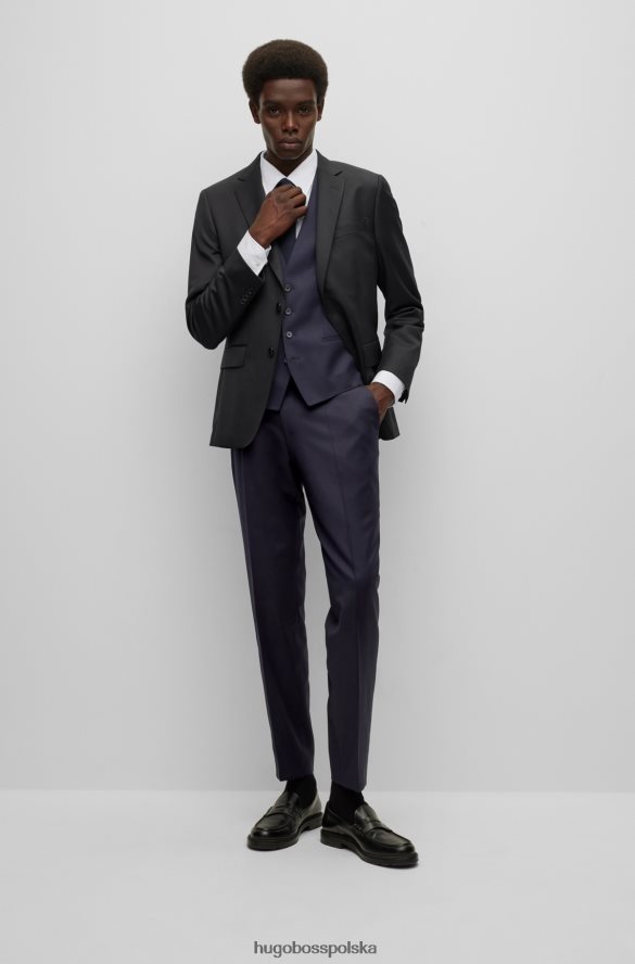 Hugo Boss Ciemnoniebieska kamizelka Hugo o dopasowanym kroju z sergi z dziewiczej wełny ciemny niebieski R0X0H62776