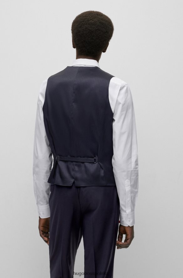 Hugo Boss Ciemnoniebieska kamizelka Hugo o dopasowanym kroju z sergi z dziewiczej wełny ciemny niebieski R0X0H62776