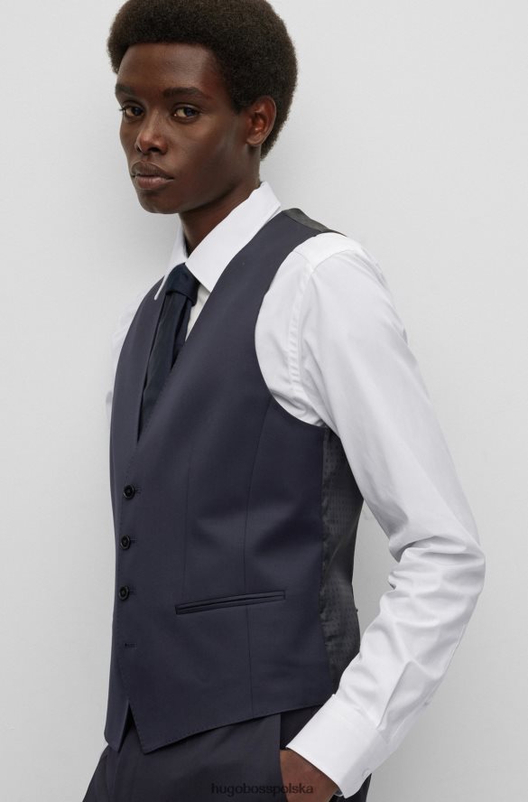 Hugo Boss Ciemnoniebieska kamizelka Hugo o dopasowanym kroju z sergi z dziewiczej wełny ciemny niebieski R0X0H62776