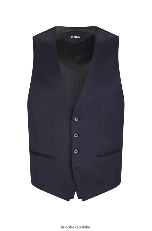 Hugo Boss Ciemnoniebieska kamizelka Hugo o dopasowanym kroju z sergi z dziewiczej wełny ciemny niebieski R0X0H62776