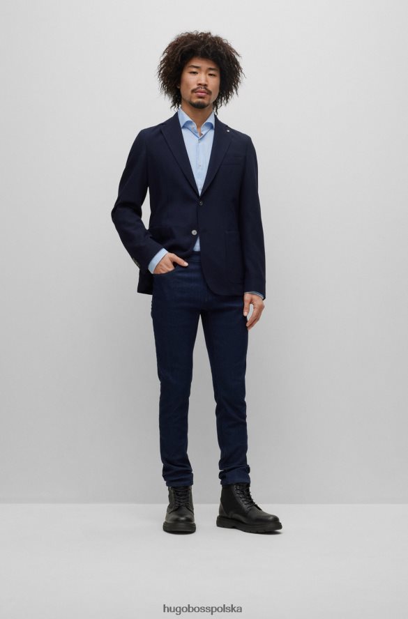 Hugo Boss Ciemnoniebieska kurtka Hugo o dopasowanym kroju z mieszanki wełny w mikrowzorzysty ciemny niebieski R0X0H62861