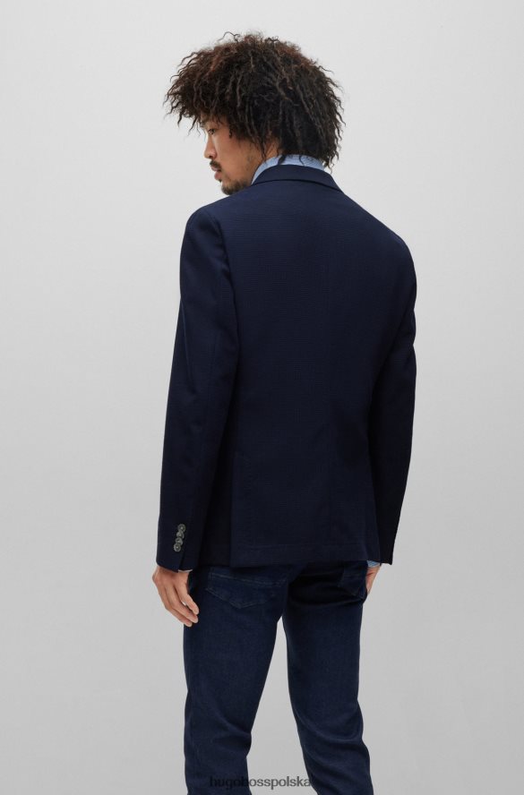 Hugo Boss Ciemnoniebieska kurtka Hugo o dopasowanym kroju z mieszanki wełny w mikrowzorzysty ciemny niebieski R0X0H62861