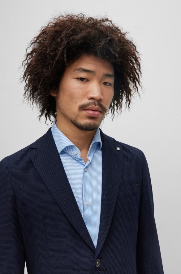 Hugo Boss Ciemnoniebieska kurtka Hugo o dopasowanym kroju z mieszanki wełny w mikrowzorzysty ciemny niebieski R0X0H62861