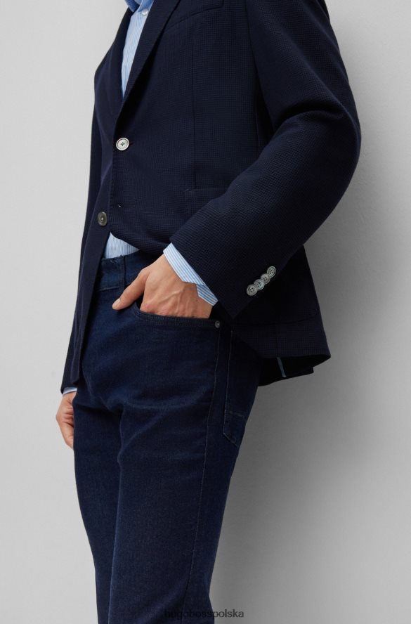 Hugo Boss Ciemnoniebieska kurtka Hugo o dopasowanym kroju z mieszanki wełny w mikrowzorzysty ciemny niebieski R0X0H62861