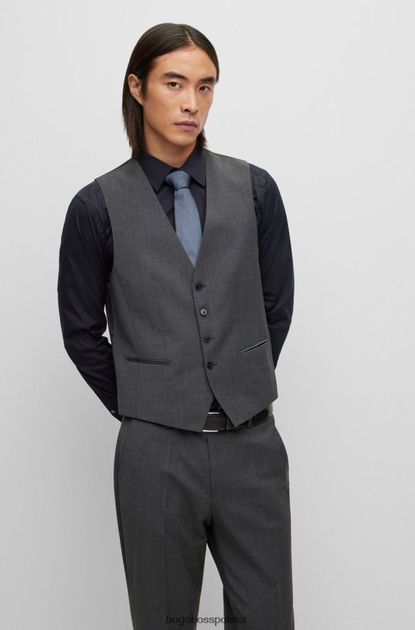 Hugo Boss Ciemnoszara jednorzędowa kamizelka hugo z mieszanki wełny ciemno szary R0X0H63195