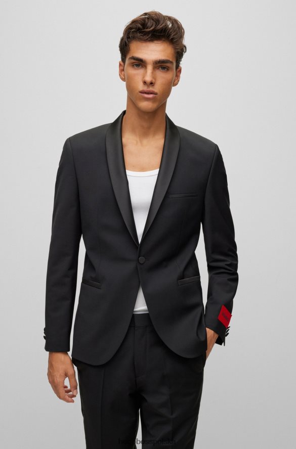 Hugo Boss Czarna kurtka smokingowa hugo o wyjątkowo dopasowanym kroju, wykonana z elastycznego materiału czarny R0X0H61370