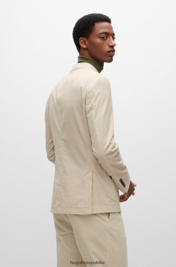 Hugo Boss Hugo dwurzędowa kurtka slim-fit z bawełniano-kaszmirowego sztruksu w kolorze jasnego beżu jasny beż R0X0H64372