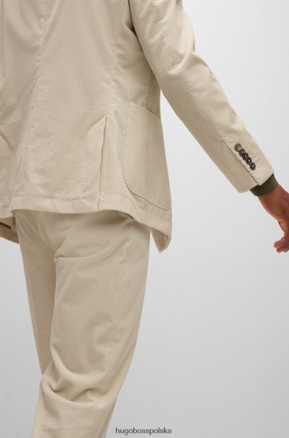 Hugo Boss Hugo dwurzędowa kurtka slim-fit z bawełniano-kaszmirowego sztruksu w kolorze jasnego beżu jasny beż R0X0H64372