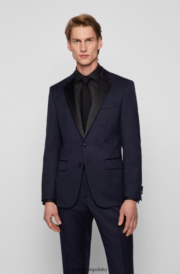 Hugo Boss Hugo slim-fit smokingowa marynarka z szarej wełny w kolorze ciemnoniebieskim ciemny niebieski R0X0H61550