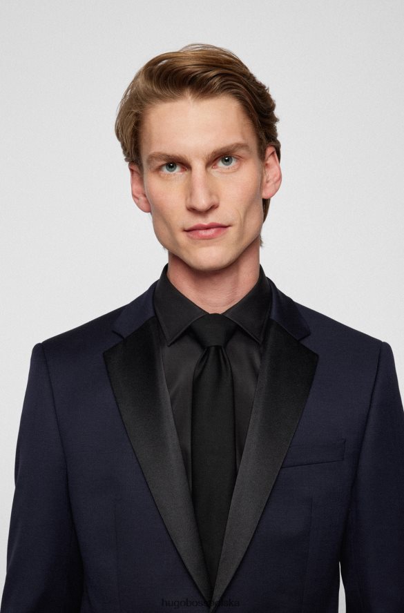 Hugo Boss Hugo slim-fit smokingowa marynarka z szarej wełny w kolorze ciemnoniebieskim ciemny niebieski R0X0H61550