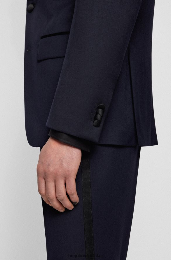 Hugo Boss Hugo slim-fit smokingowa marynarka z szarej wełny w kolorze ciemnoniebieskim ciemny niebieski R0X0H61550