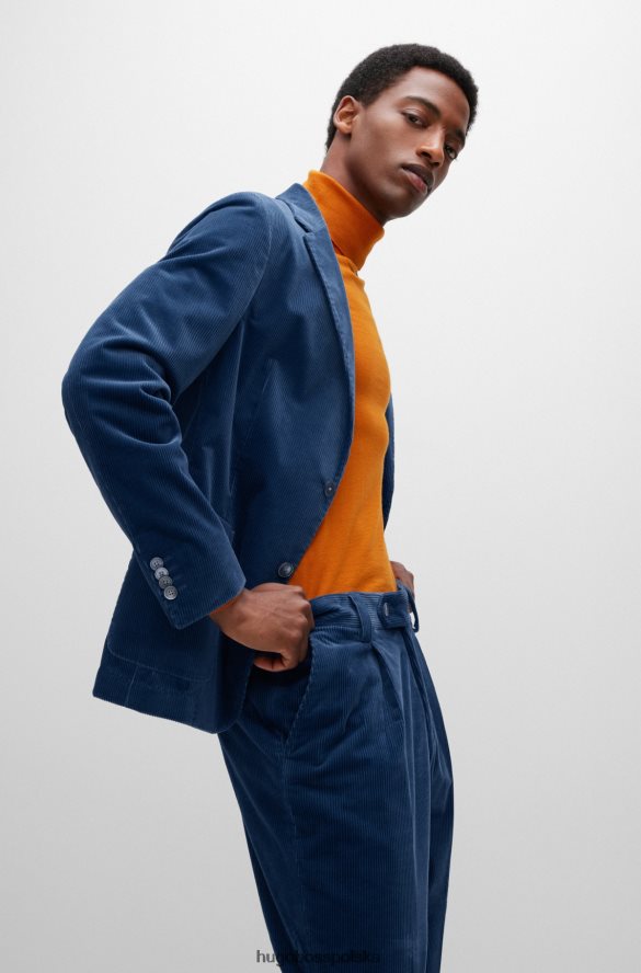 Hugo Boss Kurtka Hugo o dopasowanym kroju ze sztruksu w kolorze niebieskim ze elastycznej bawełny niebieski R0X0H61863
