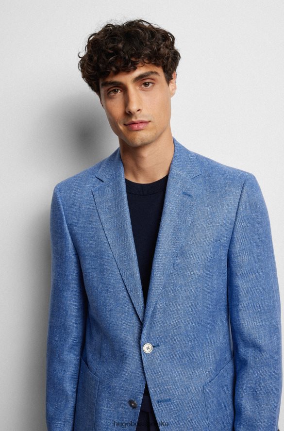 Hugo Boss Kurtka Hugo o regularnym kroju z mieszanki lnu w mikrowzorzystość w kolorze niebieskim niebieski R0X0H61444