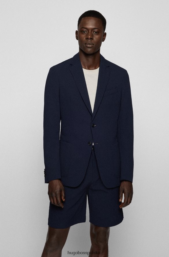 Hugo Boss Kurtka o dopasowanym kroju, wykonana z elastycznego materiału Seersucker Hugo w kolorze ciemnoniebieskim ciemny niebieski R0X0H62909