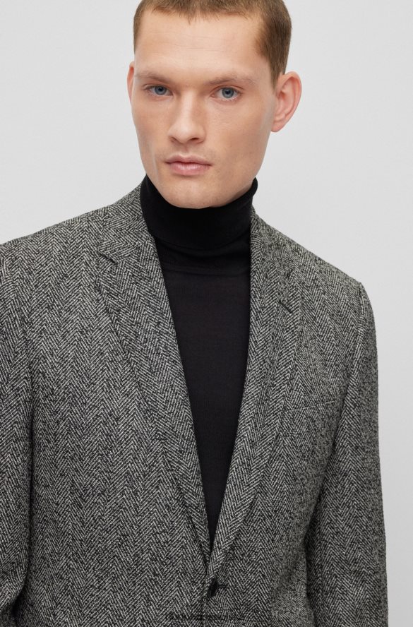 Hugo Boss Kurtka o regularnym kroju z mieszanki wełny w jodełkę Hugo w kolorze ciemnoszarym ciemno szary R0X0H62996