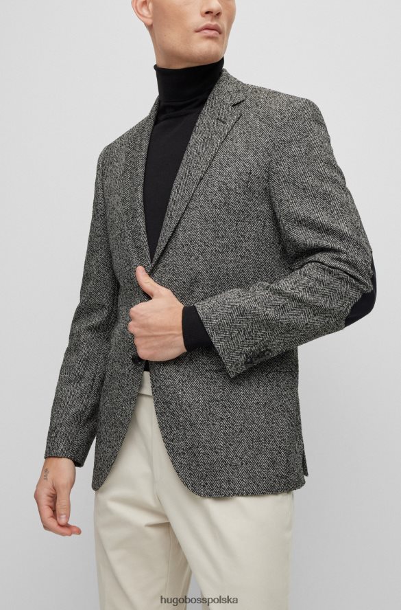 Hugo Boss Kurtka o regularnym kroju z mieszanki wełny w jodełkę Hugo w kolorze ciemnoszarym ciemno szary R0X0H62996