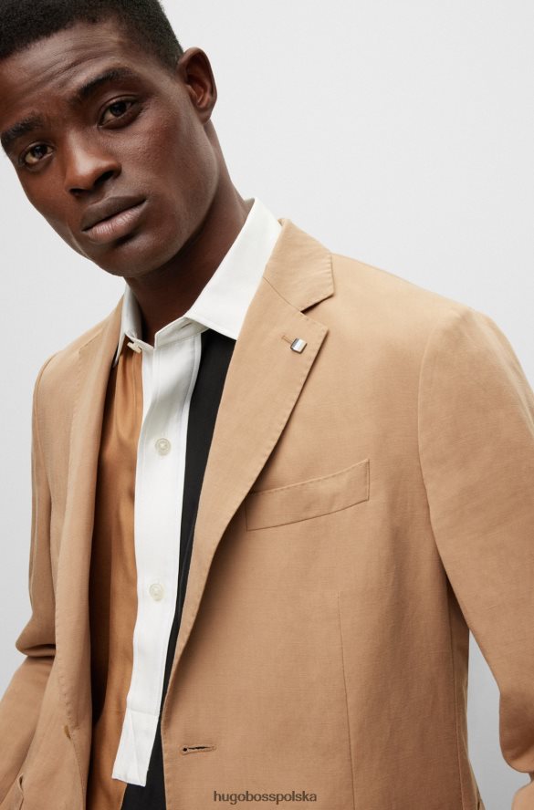 Hugo Boss Kurtka slim-fit z charakterystyczną przypinką do klapy w paski, beżowym hugo beżowy R0X0H62339