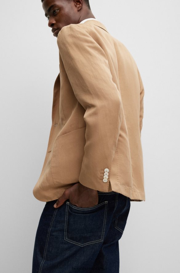 Hugo Boss Kurtka slim-fit z charakterystyczną przypinką do klapy w paski, beżowym hugo beżowy R0X0H62339