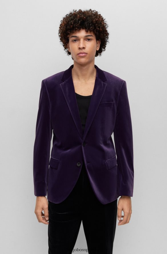 Hugo Boss ciemnofioletowa kurtka slim-fit hugo z elastycznego aksamitu ciemny fiolet R0X0H63681