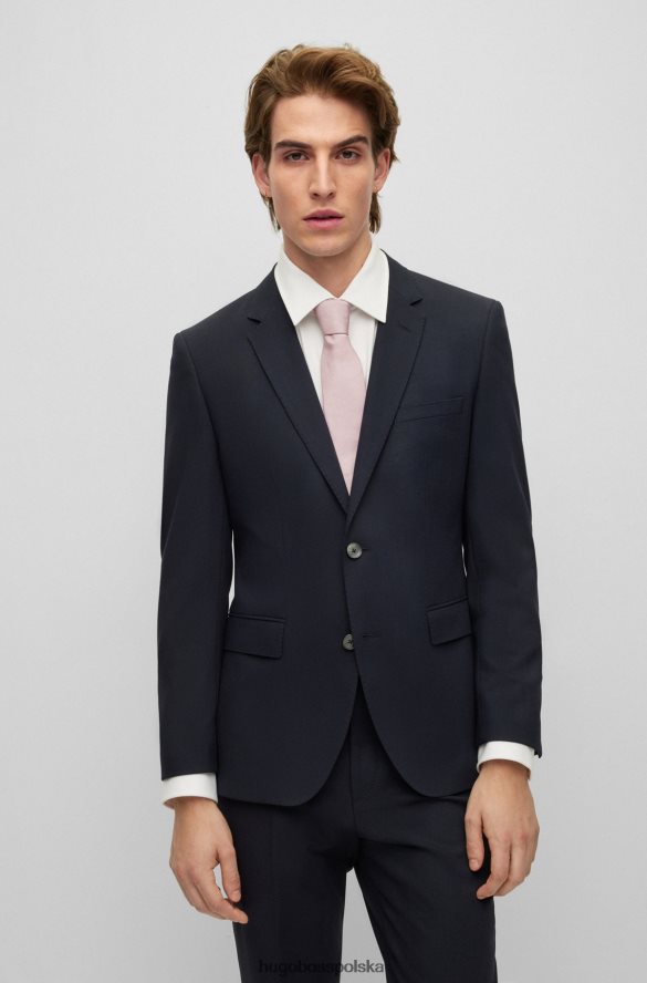 Hugo Boss ciemnoniebieska kurtka hugo o regularnym kroju, wykonana z elastycznej tkaniny w mikrowzorzysty ciemny niebieski R0X0H64047
